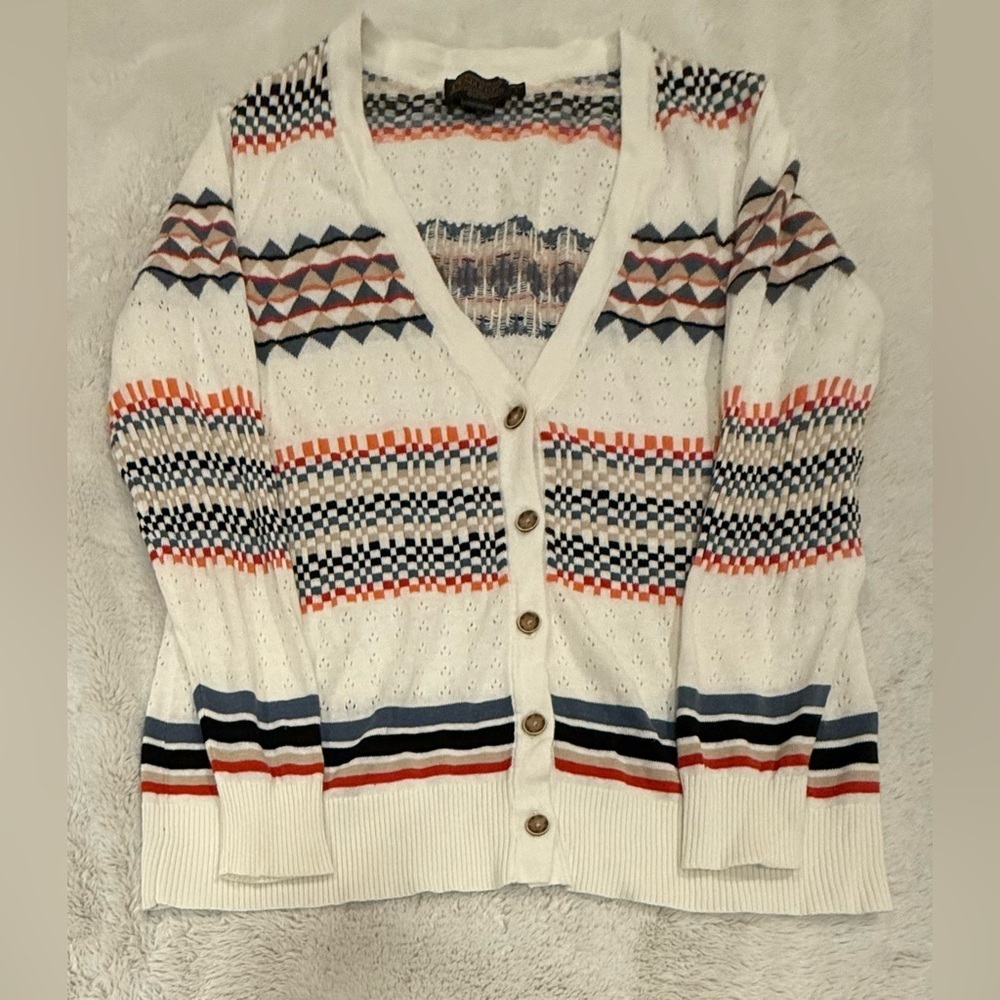 Pendleton Button Up Cardigan Aztec Design Linen Blend Large Petite
